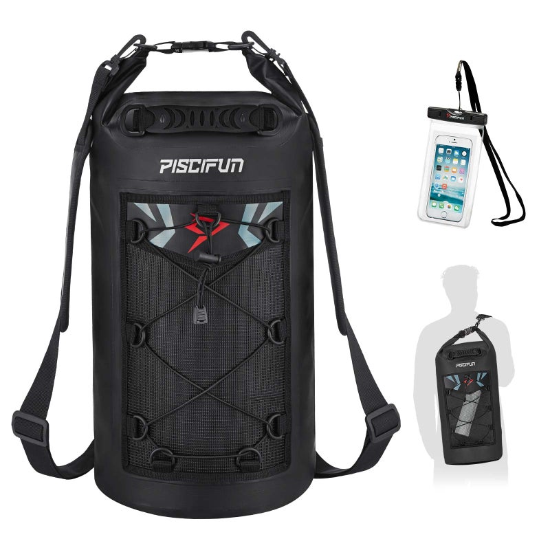 Piscifun Dry Bag, Waterproof Floating Backpack 40L with Waterproof Phone Case for Boating, Kayaking, Fishing, Black 40L - Image 1